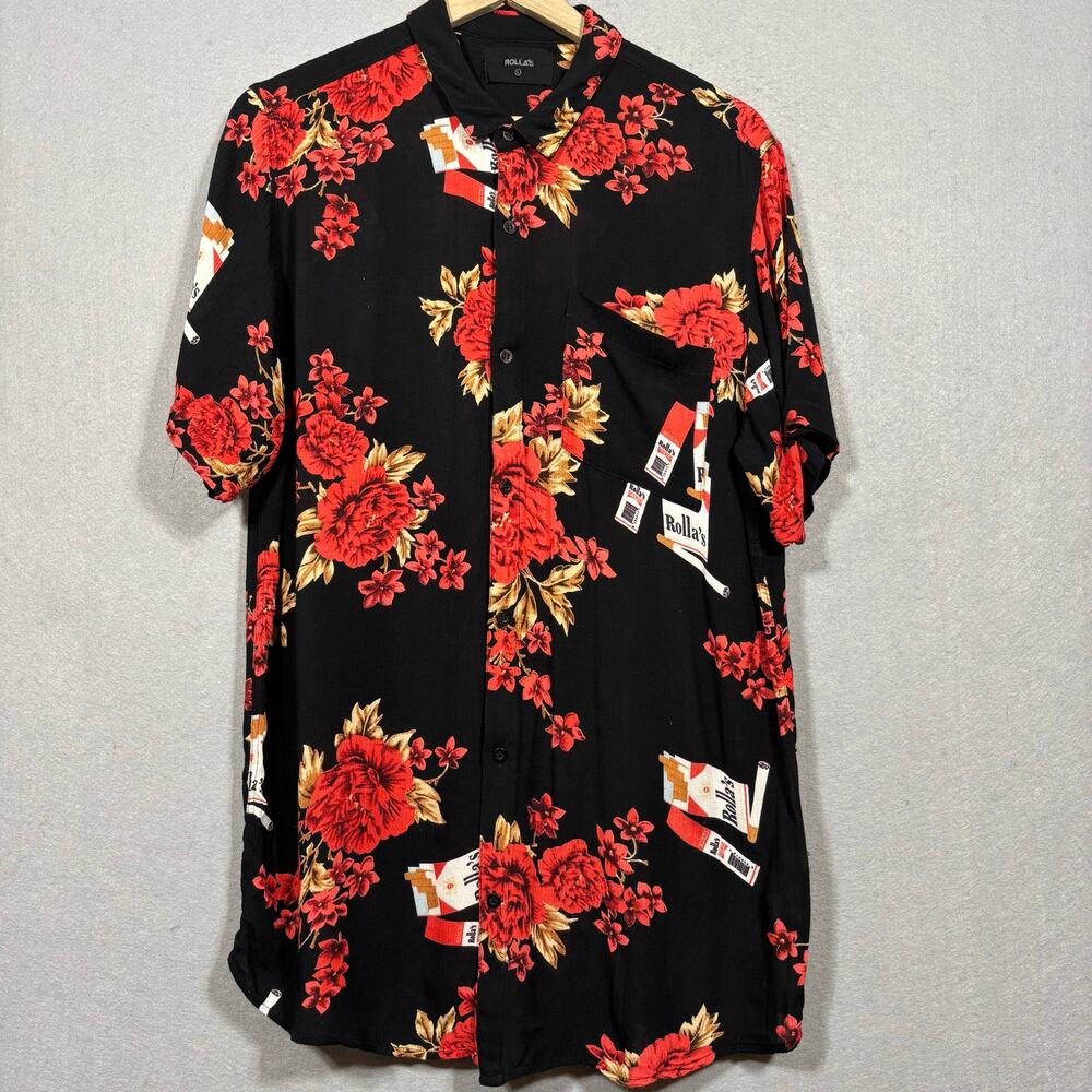 Rolla's Men's Floral Cigarette Button Shirt Large Unique‎ Retro Hawaiian